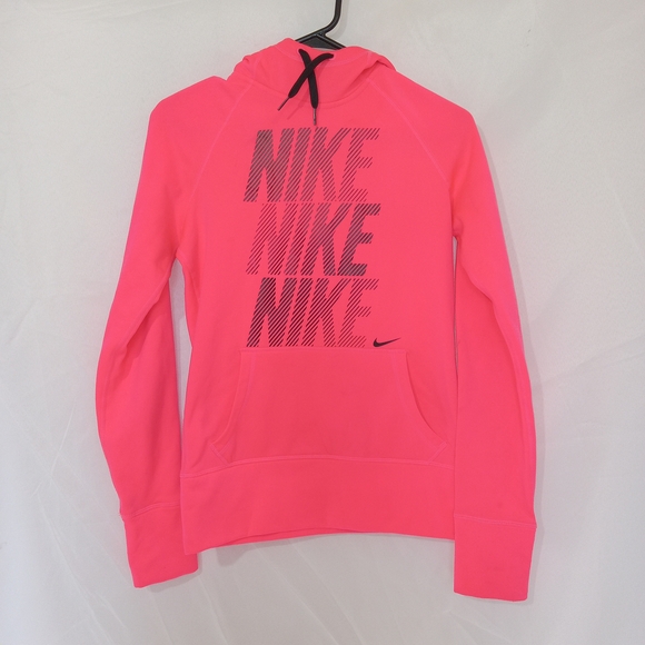 Nike Tops - Nike Neon Coral Pink Pullover Hoodie size XS Polyester Pouch Pocket Long Sleeve